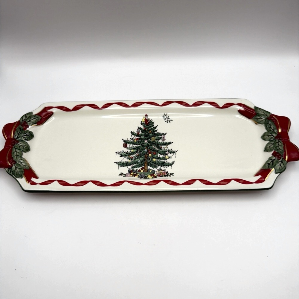 Antique Spode Christmas Tree Hand Painted Ceramic Serving Tray C.1938 S3324-A15